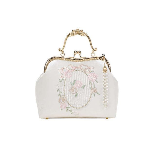 Versailles Rose Handbag National Cheongsam Banquet White Accessory Ancient Style Embroidered Shoulder Bag MASA