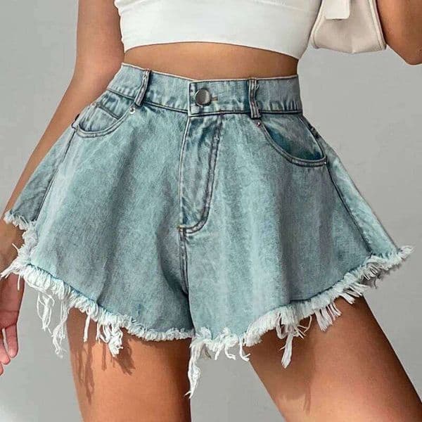 Jean Women Fashion Casual Denim Shorts with Pocket Tassel High Waist Loose Trendy Half Pants Streetwear 2025 Summer New XJ260206