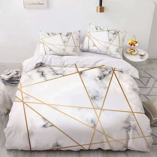 White Gold Marble Pattern Bedding Modern 3d Duvet Cover Sets Twin Queen King Single Size Fashion Luxury Room Decor Women Gifts 26H0207