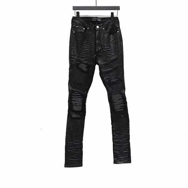 Owen Seak Mens Oil wax Jeans Cotton Denim Slim Autumn Hole Pencil Trousers Pants 260122