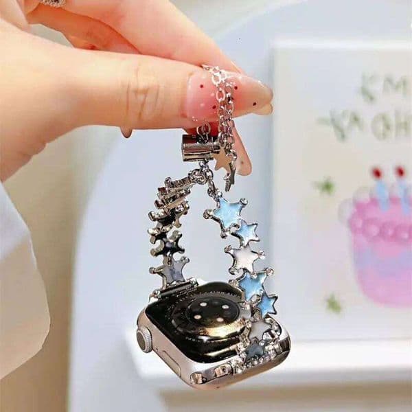 Diamond studded colored pentagonal star compatible iWatch 38mm 40mm 41mm 42mm 44mm 45mm 49mm fashionable handmade strap Z260207