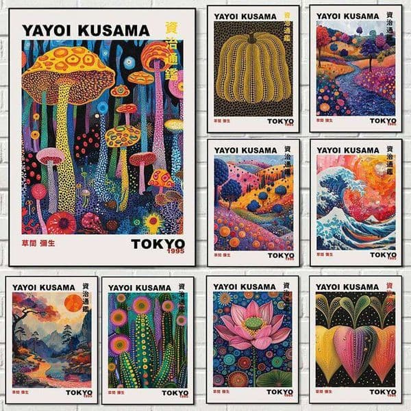 Japanese Yayoi Kusama Artwork Pumpkin Flower Plant Retro Aesthetic Poster Canvas Paintings Wall Art Pictures Home Decor 26L0207