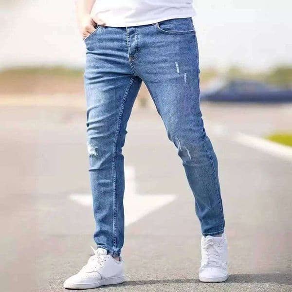 Distressed Men Jeans Denim Holes Skinny Vintage Wash Solid Pencil Pants 2024 Ankle Length Sheath Punk Style Pockets Slim X260207