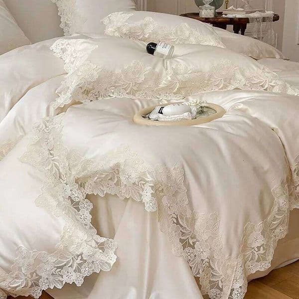4/7Pcs French Romantic Wedding Chic White Lace Bedding Set 1000TC Egyptian Cotton Ultra Soft Duvet Cover Bed Sheet Pillowcases XJ251225