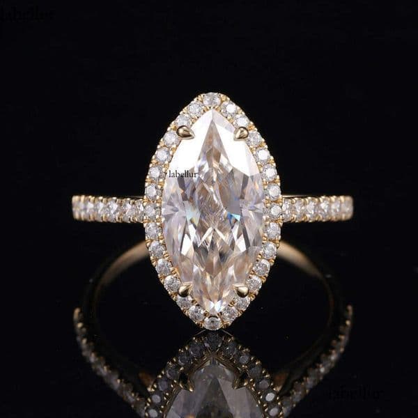 GRA Certificated 14K Gold 3CT Halo Marquise VVS Moissanite Dia Ring Custom Women Fine Engagement Wedding Rings ca