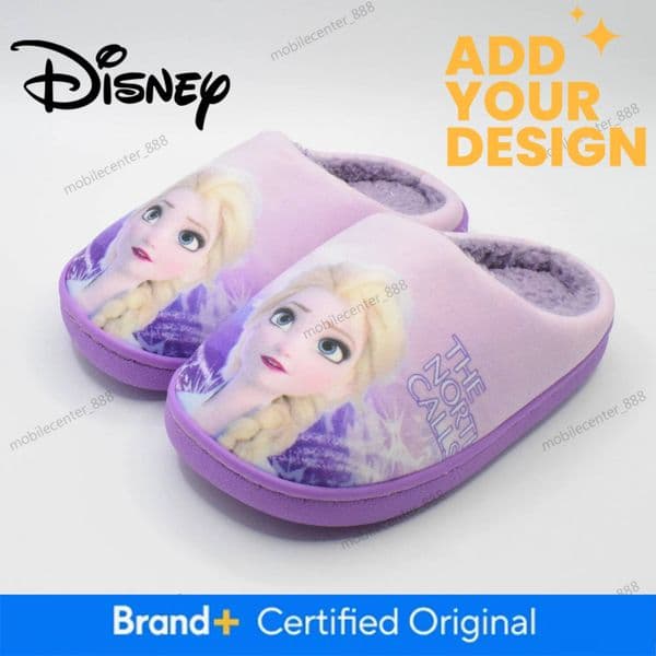 Disney Designer Disney Princess Elsa Winter Children's Cotton Slippers Girl's Parent-Child Snow Non Slip Warm Indoor Baby Slippers Size 24-39 Luxury