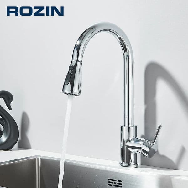 Rozin Chrome Kitchen Faucet Deck Mounted Pull Out Spout Sink Mixer Tap Single Level Stream Sprayer Nozzle 260122
