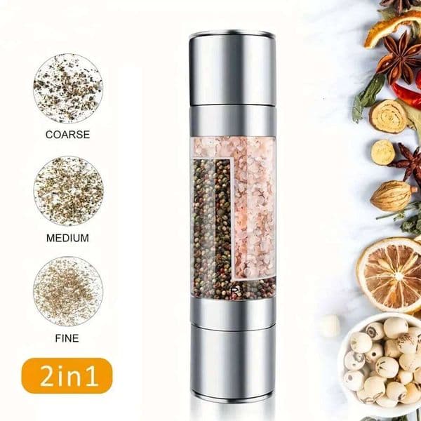 Manual Stainless Steel Salt and Pepper Grinder, Adjustable Ceramic Grinding Spice Mill, Kitchen Tool, 2 in 1 26L0207