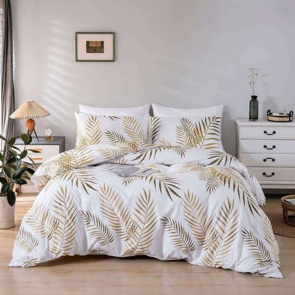 Golden Light Shining Green Leaves Tropical Cover King Queen Double Full Twin Single Size Bed Linen Set XJ260206