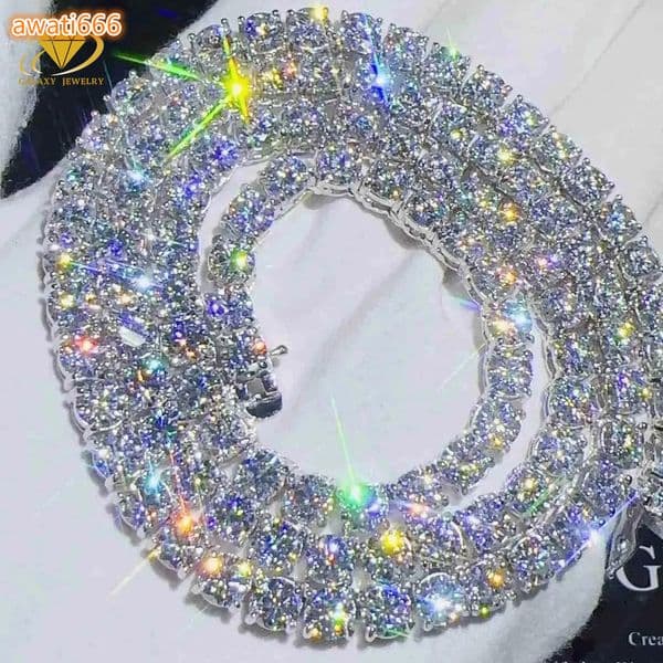 Hip Hop Fine Jewelry White Gold 925 Sterling Silver VVS Moissanite Diamond Cluster Tennis Chain Bracelet Necklace With GRA thumbnail 2