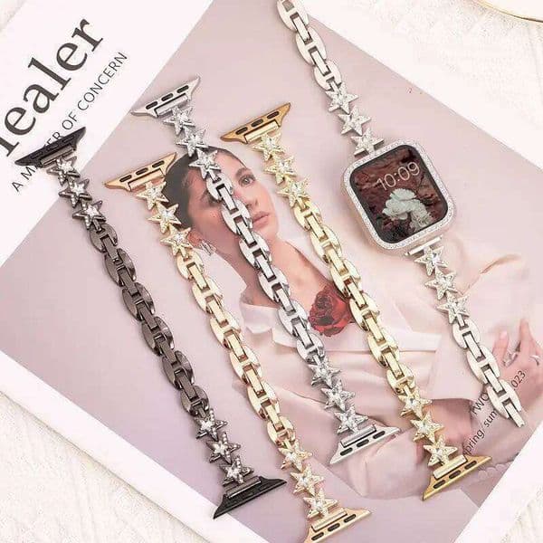 Slim Metal Band Apple Watch Girls Correa 49 45 44 42 46 40 41mm Bling Diamond Bracelet Jewelry Star Strap for iWatch S10 9 8 Z260207