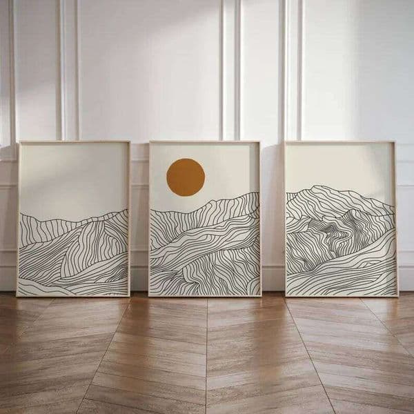 3pcs/set Japanese Alps Sunrise Canvas Printing Abstract Line Landscape Wall Art Poster for Modern Living Room & Home Decor No frame 26W0207