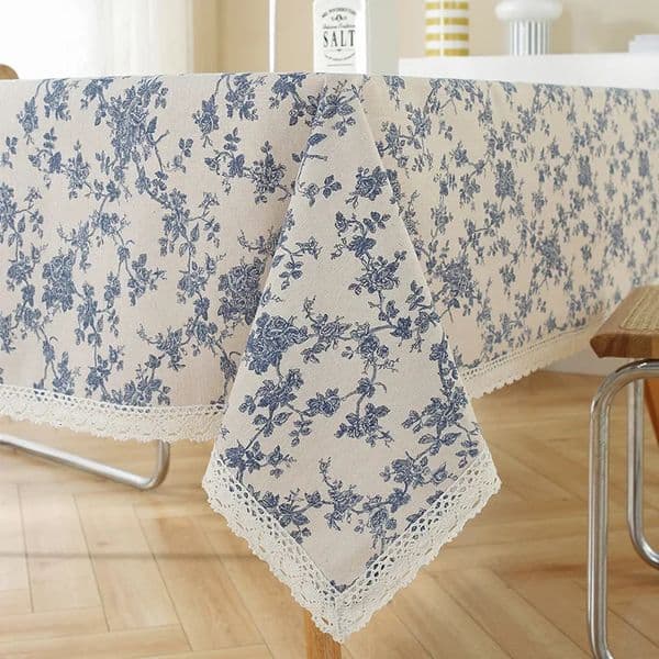 Customizable Floral Tablecloth with Lace TrimRectangular Dinner Table Coverfor Kitchen Dinning TabletopHome Parties Decor 260204