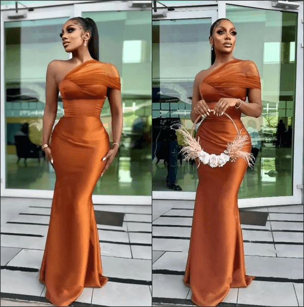 2026 Brown Mermaid Bridesmaid Dress One Shoulder Satin Elegant Evening Prom Formal Party Prom Gowns Dresses ZJ067