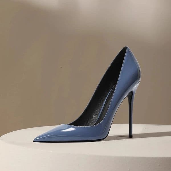 Haze patent leather blue high heels for women slim sexy professional commuting work pointed single shoes 260208
