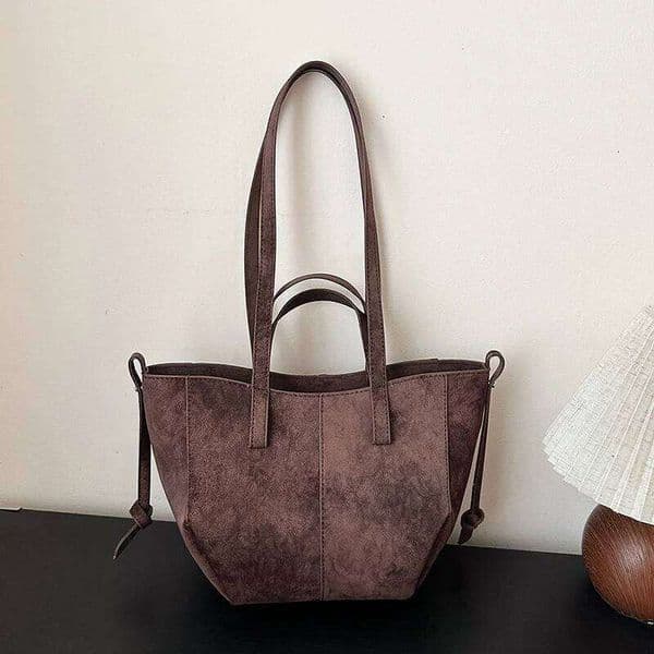 New Womens PU Leather Bags Retro Tote Autumn Winter Suede Large Capacity Shoulder Versatile Commuting Bag C260207