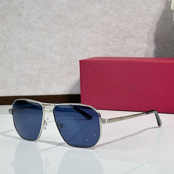 Fashionable blue lenses Santos De Sunglasses for men Silver metal frame Mens Classic Rectangular Glasses Outdoor Fashion Evening Sunglasses CT0424 With box