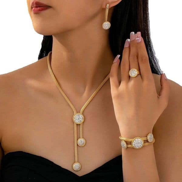 Luxury Design Style New European And American Trendy Round Mesh Chain Handmade Inlaid Zircon Round Pendant