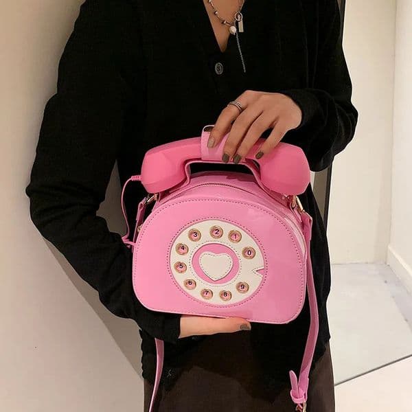 Womens Creative Shoulder Bag Telephone Shaped Crossbody Bag Retro PU Leather Sweet Phone Purses and Small Handbag 260130BJ