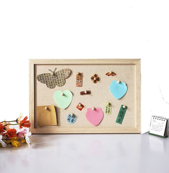 Solid wood message board with soft cloth, push pin, hemp rope, photo frame, DIY dormitory photo, wall sticker, bedside decoration, display board