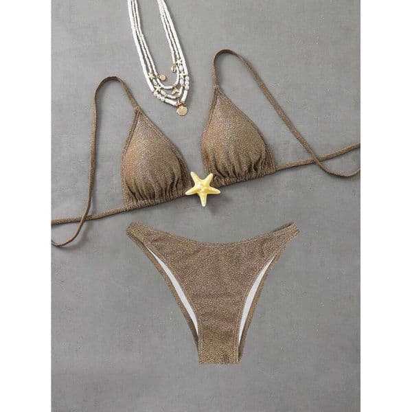 2026 New Sexy Halter Bikini Set Starfish Accessories Swimwear Women's Swimsuit Beachwear Black Green Lacing Up Bathing Suit C260207