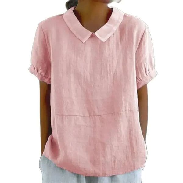 Solid Color Cotton Linen Lapel Pullover Shirt Women Summer Short Sleeve Blouse Female Comfortable Casual Simple Style Tops 260207