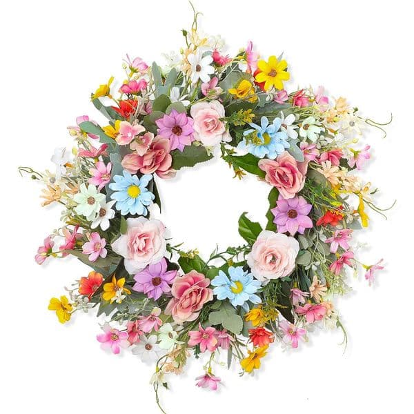 Artificial Daisy Flower Wreath for SpringValentine Easter Door Wall Decor Wedding Party Garland Indoor Outdoor Home Decoration 260208