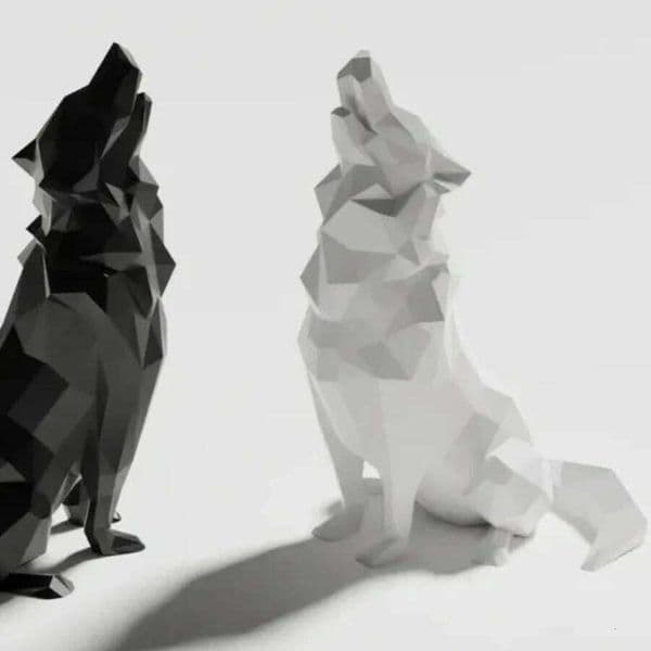 Poly Geometric Wolf Figurine Minimalist Resin Animal Decor Home Office Desktop Ornament Roaring of Hungry Wolves Idear Gift 26H0209