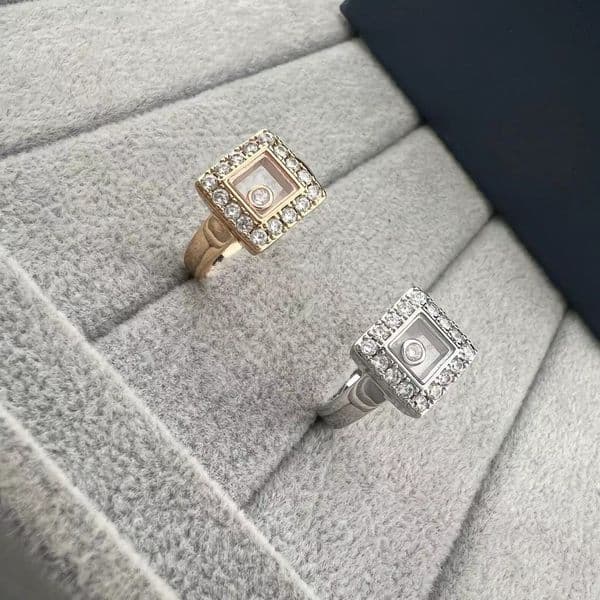 Chopardly Ring Jewlery Designer Happy Diamond Series Single Bead Diamond Square Ring LDRG