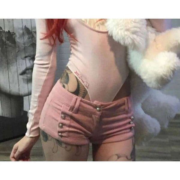 Sexy Pink Pit Strip Corduroy Ultra Women's Design Tight Low-waisted Hip-hugging Y2k Hot Pants Booty Shorts H260209