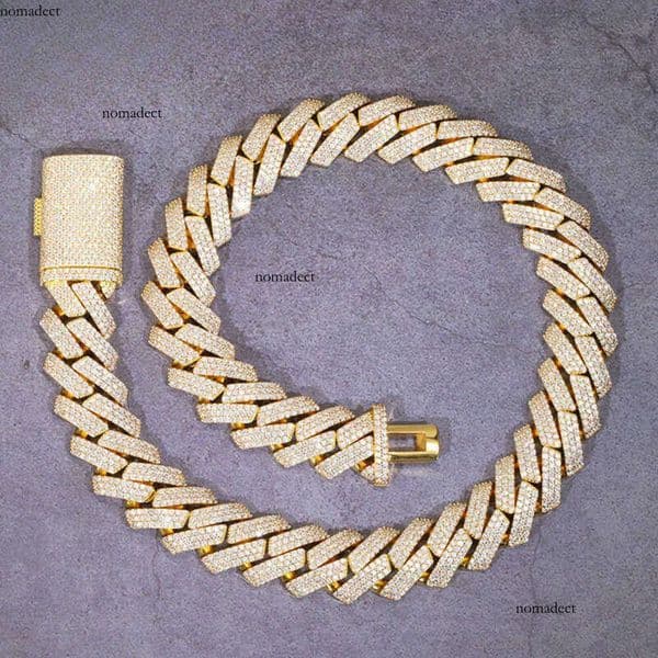 Heavy 3rows 15mm 20mm Width Solid Sier Moissanite Cuban k Chain Mans Hip Hop Necklace 52
