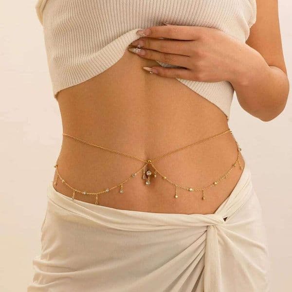 Sexy Fashion Tassel Rhinestone Double Layer Waist Zircon Navel Nail Body Chain for Women Summer Beach Bikini Jewelry Gifts X260209