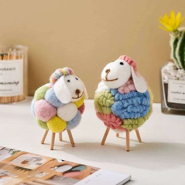 Lovely Felt Sheep Ornament Kawaii Modern Home Decor Indoor Figurines Room Decoration Accessories Children's Gifts 26H0209