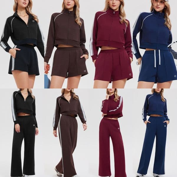 A1864 Fashion 3D Silver Yoga Jacket Sportswear Jacket Stand Collar Zipper Jacket Side Ribbon High Waist Sports Shorts Wide Leg Pants Leisure Fitness Yoga Clothes