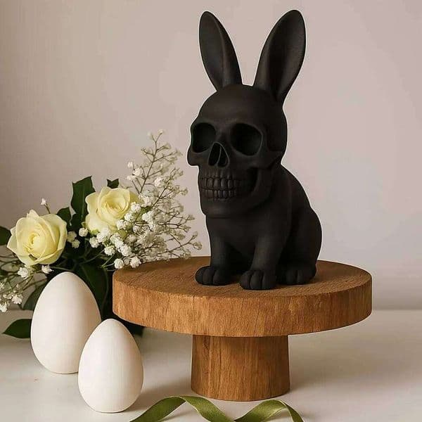 A creative punk style rabbit skull statue - Halloween Easter decoration ornaments, create a festive atmosphere Gothic home sculp 26H0209