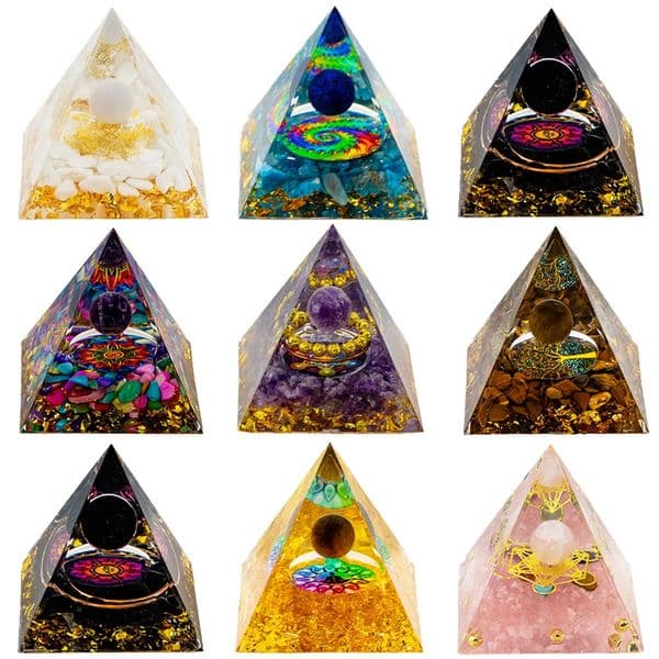Natural Crystal Energy Generator Pyramid Peridot Amethyst Reiki Healing Chakra Resin Pyramid Egyptian Decor Room Decoration 1pc 260205