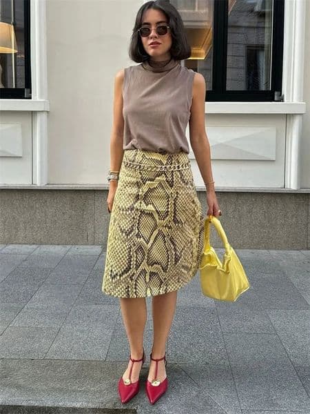 Tossy Snakeskin Printed Fashion Skirt Womens High Waist Slim Contrast Patchwork Commute Streetwear Female Vintage Y2k Skirt 260122