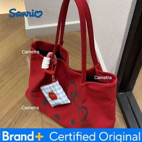 Sanrio Hello Kitty Red Canvas Large Capacity Shoulder Commuting Travel Printed Tote Shopper Bag Christmas Gifts H260209
