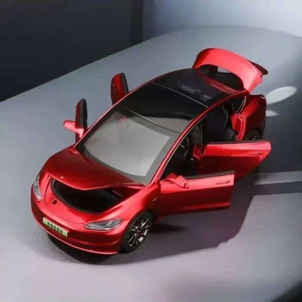 1:32 Tesla 3 Alloy Model Simulation Sound And Light Pull Back Toy Metal Car Boys Collection Ornaments Gift 26W0209