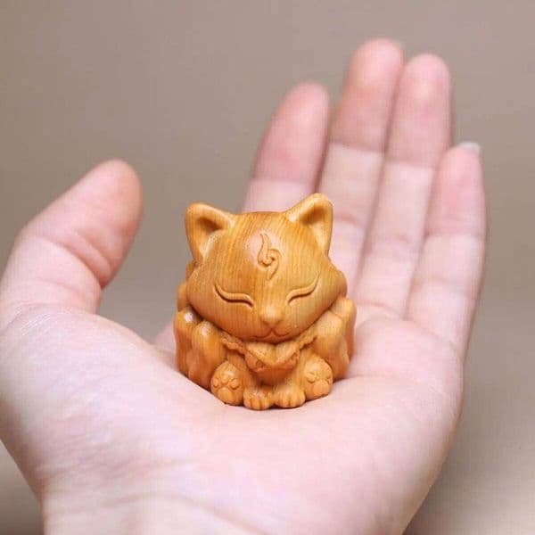 Yabai Carved Wood Carving Handle 4X4 Nine-tailed Carrying Animals Play Ornaments Fox Wenwan Pendant 26L0209