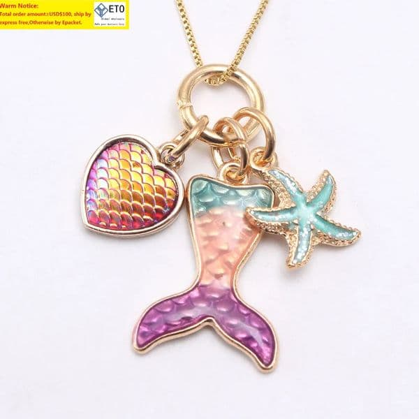 2 Colors Kids Jewelry Necklace Mermaid Starfish Pendant Necklace Kids Girl Long Chain Necklae For Party Jewelry Gift LL