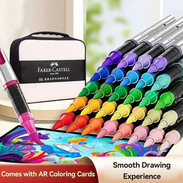 Markers Set 24/80Colors Soft Brush Liquid Ink Acrylic Paint Pens for Wood Stone Canvas Art Supplies with Cloth Bag 26W0209