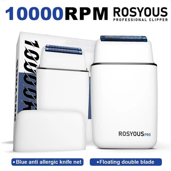 ROSYOUS RS620 Mens Shaving Machine 10000RPM Double Foil Blue Hypoallergenic Knife Net Electric Beard Trimmer Barber Shop 260126