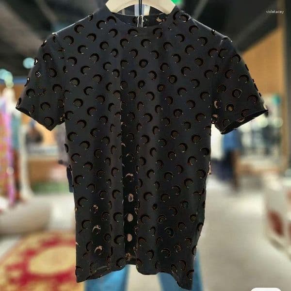 Women's T Shirts Designer Clothes Women Top Elastic Slimming Luxurious Fashionable T-shirt Ice Silk Sunscreen Moon Crescent Small Marine
