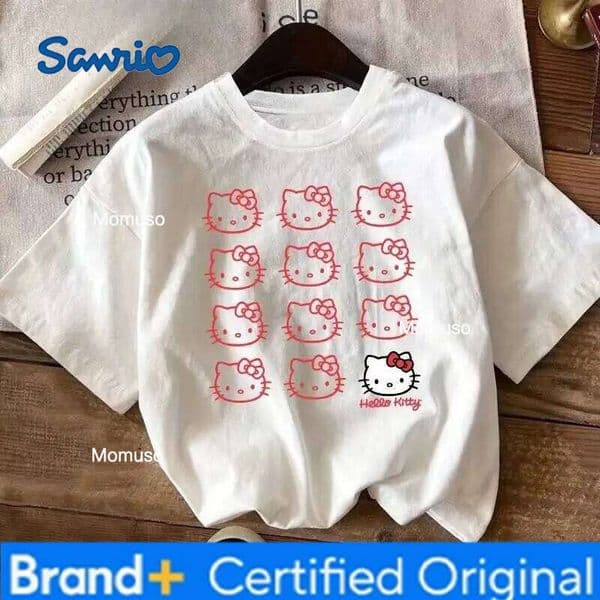 Sanrio Miniso Hello Kitty Cartoon Printed Summer Adult Casual Tops Youth Style Loose Cute Fashion Women's T-Shirt H260209