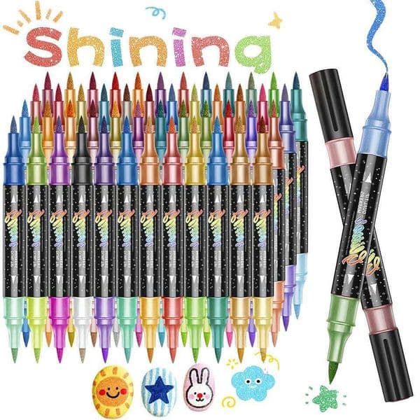 96 Colors Dual Glitter Set, Acrylic Pens Brush Tip Paint Markers for DIY Doodling & Card Making 26W0209