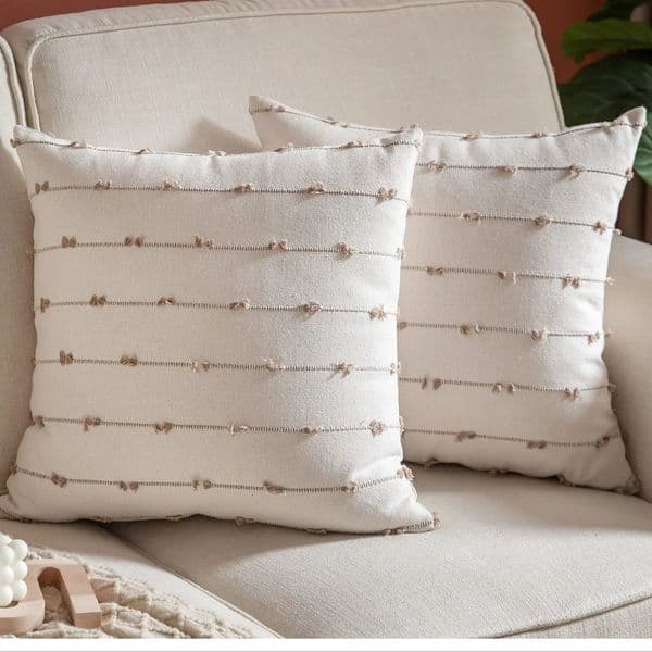 Pillow Case Boho Throw Pillow Covers Geometric Beige and Natural LinenSet of 2 Modern Farmhouse Decor Couch Living Room 260122