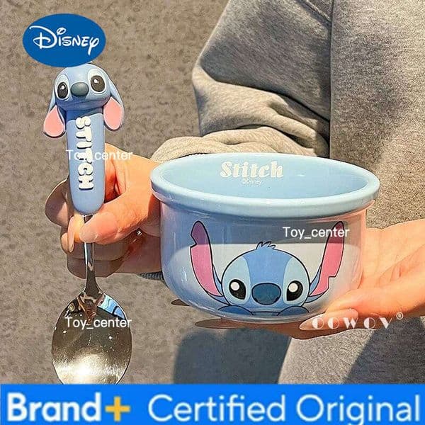 Disney New Cute Anime Peripheral Stitch Ceramic Household Children'S Rice Bowl Cartoon Tableware Spoon Furniture Party Gifts H260209 H260209