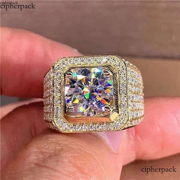 Band 14K Gold Solitaire Male 2ct Lab Dia Moissanite Ring Sier Color Jewelry Engagement Wedding band Rings for men gift J240924 f0