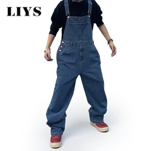 Overalls for Men Denim Suspenders Simple Baggy Jeans Mens Street Casual Solid Mid Waist Loose Washed Jumpsuits Length Tracksuit 260128